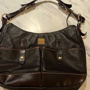 Dooney pliable soft two pocket pebble leather shoulder slouch bag